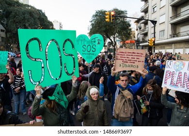 MONTEVIDEO, August 23, 2019 - Hundreds Of Demonstrators, Mostly Young People, Gathered Outside Of The Embassy Of Brazil To Protest Against Government's Environmental Policies And Amazon Forests Fires.