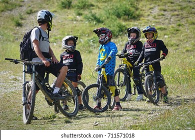 Montgenevre, France - August 18, 2017: Mountain bike course for children
