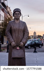 MONTGOMERY, AL - DECEMBER 3, 2019: A recently unveiled statue of civil rights icon Rosa Parks is seen at sunrise.