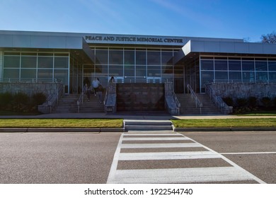 Montgomery, AlabamaUSA-Feb. 20, 2021: Women Climbing The Stairs To The Entrance To The Peace And Justice Memorial Center Across The Street From The National Memorial For Peace And Justice.