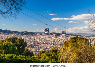 Montjuic Park In Barcelona With Cable Car 