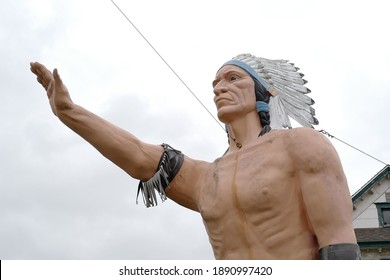 MONTPELIER, INDIANA - NOVEMBER 1, 2020: Miami Indian (sculpture), Muffler Man. Best Known For Its Appearance In The Introductory Montage Of The American Television Program, Parks And Recreation.