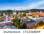 Montpelier, Vermont, USA autumn town skyline.