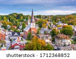 Montpelier, Vermont, USA autumn town skyline.