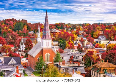 Montpelier, Vermont, USA town skyline in autumn.