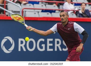 MONTREAL - AUGUST 11: Nick Kyrgios of Australia during his second round match win over Fernando Verdasco of Spain at the 2015 Rogers Cup on August 11, 2015 in Montreal, Canada