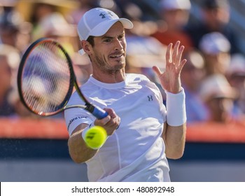 MONTREAL - AUGUST 16:  Andy Murray of Great Britain during his final match win over Novak Djokovic of Serbia at the 2015 Rogers Cup on August 16, 2015 in Montreal, Canada