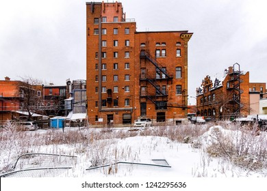 Montreal Buildings With Outside Fire Escape Stairs In Winter 