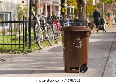 Montreal, CA - 1 November 2017: Brown Compost Container On The Street