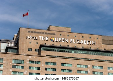 Montreal, CA - 3 September 2019: Facade Of Queen Elizabeth Fairmont Hotel On René Lévesque Bld.