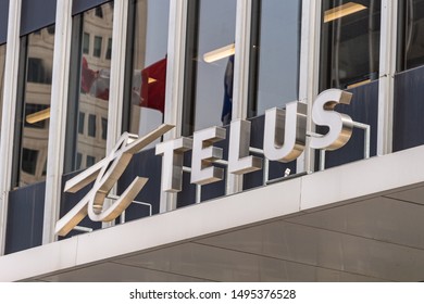 Montreal, CA - 3 September 2019: Telus Sign On René Lévesque Boulevard.