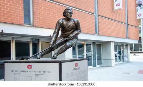 MONTREAL, Canada – 04/05/2019: A Statue In Remembrance Of A Popular Hockey Legend Named 