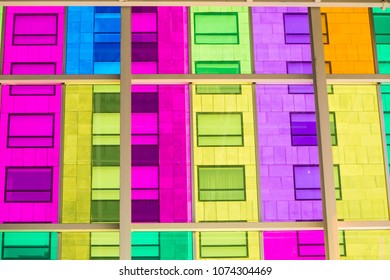 Montreal, Canada - 14 Sept 2017: The Colourful Stained Glass Palais Des Congres De Montreal, A Covention And Exhibition Centre Located In Downtown Montreal, Canada