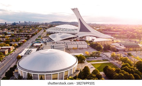 Montreal, Canada - 2020 October 04: Aerial View Of The Montreal Olympic Stadium And Inclined Tower In Montreal, Quebec, Canada