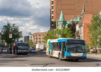 Montreal, Canada - 31 May 20147: STM Public Transit Bus On Sherbrooke Street