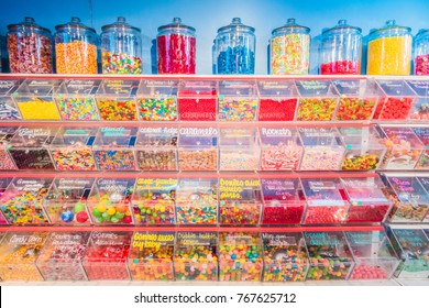 Montreal, Canada _ November 28, 2017. Interior of Sucre Bleu Commerce on St-Denis Street which is a Well Known Candy Shop in Montreal