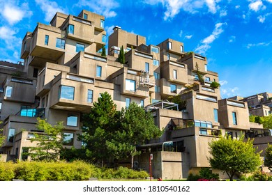 MONTREAL, CANADA - APRIL 2, 2020: Habitat 67 is a housing complex in Montreal in a sunny day, Quebec, Canada