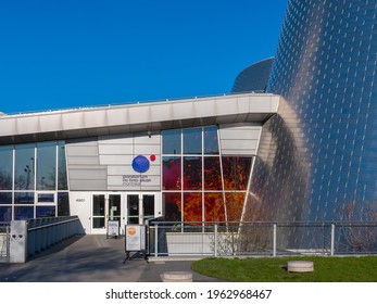 Montreal, Canada - April 2021 : Entrance Of The  Rio Tinto Alcan Planetarium, Located In The 