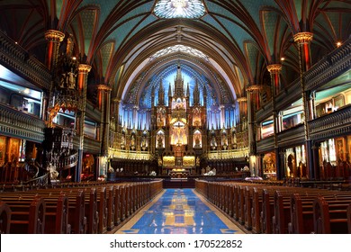 MONTREAL, CANADA - Aug. 20: Inside Notre-Dame Basilica in Montreal Aug. 20, 2012. It is an historic Church in Old Montreal, Quebec, Canada, known for its world-renowned Gothic revival architecture.