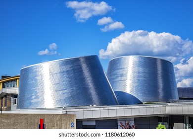 MONTREAL, CANADA - AUGUST 13, 2017: View Of Montreal Rio Tinto Alcan Planetarium (2013) In Space For Life (Espace Pour La Vie). District Hochelaga-Maisonneuve.