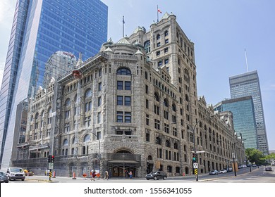 MONTREAL, CANADA - AUGUST 13, 2017: Montreal architecture: old houses and modern skyscrapers in Montreal Downtown. Quebec, Canada.