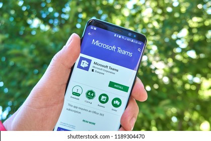MONTREAL, CANADA - August 28, 2018: Microsoft Teams android app on Samsung s8 screen.