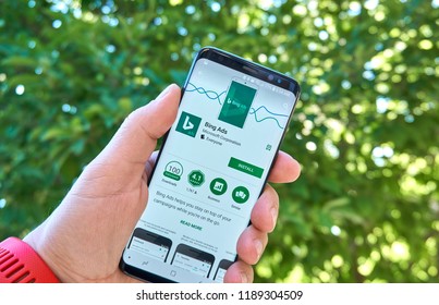 MONTREAL, CANADA - August 28, 2018: Microsoft Bing Ads Android App On Samsung S8 Screen.
