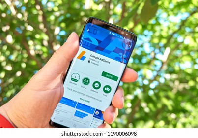 MONTREAL, CANADA - August 28, 2018: Google Adsense Android App On Samsung S8 Screen.