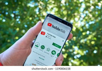 MONTREAL, CANADA - August 28, 2018: Google Youtube Kids android app on Samsung s8 screen. - Shutterstock ID 1190006158