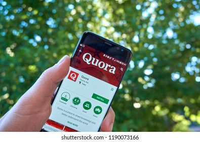 MONTREAL, CANADA - August 28, 2018: Quora android app on Samsung s8 screen in a hand.