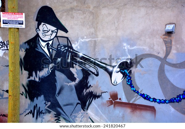 Street art Montreal trumpet player music wall murals wallpaper