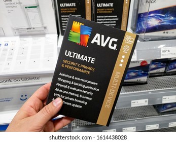 Montreal, Canada - December 26, 2019: AVG Ultimate app and license. AVG AntiVirus is an antivirus software developed by AVG Technologies, subsidiary of Avast