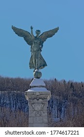 MONTREAL, CANADA, FEBRUARY 20, 2020, Winged Goddess Of Liberty, Detail Of The Sir George-Étienne Cartier Monument In Front Of Mont Royal, Montreal , 20 February 2020