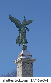 MONTREAL, CANADA, FEBRUARY 20, 2020, Winged Goddess Of Liberty, Detail Of The Sir George-Étienne Cartier Monument In Front Of Mont Royal, Montreal , 20 February 2020