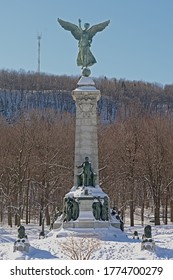 MONTREAL, CANADA, FEBRUARY 20, 2020, Winged Goddess Of Liberty, Detail Of The Sir George-Étienne Cartier Monument In Front Of Mont Royal, Montreal , 20 February 2020