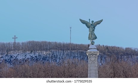 MONTREAL, CANADA, FEBRUARY 20, 2020, Winged Goddess Of Liberty, Detail Of The Sir George-Étienne Cartier Monument In Front Of Mont Royal, Montreal , 20 February 2020