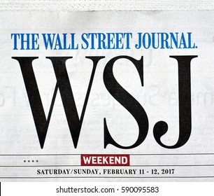 MONTREAL, CANADA - FEBRUARY 28, 2017 - The Wall Street Journal Newspaper Logo. The Wall Street Journal Is An American International Daily Newspaper.