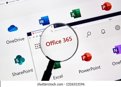 MONTREAL, CANADA - FEBRUARY 28, 2019: Microsofrt Office 365 new icons on a PC screen. Office 365 is the brand name Microsoft uses for a group of subscriptions that provide productivity software