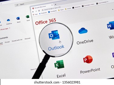 MONTREAL, CANADA - FEBRUARY 28, 2019: Microsoft Outlook new icon. Office 365 is the brand name Microsoft uses for a group of subscriptions that provide productivity software and related services.
