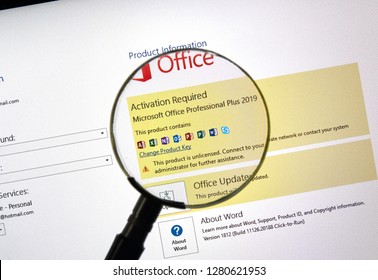 MONTREAL, CANADA - JANUARY 10, 2019: MIcrosoft Office 2019 activation screen. Microsoft Office 2019 is the new version of Microsoft Office, a productivity suite, succeeding Office 2016