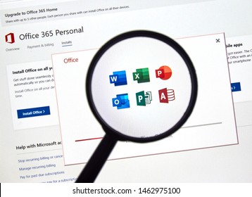 MONTREAL, CANADA - JULY 13, 2019: MIcrosoft Office 365 installation process on a laptop screen. Office 365 are subscription services offered by Microsoft as part of the Microsoft Office product suite