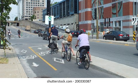 MONTREAL, CANADA - July 2013 - Bikes On Bike Path In Montreal, Quebec. 