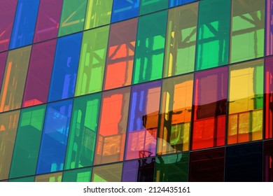 Montreal, Canada - July 26, 2008: Detail Of Montreal Convention Centre (Palais Des Congres De Montreal) With Its Colorful Glass Facade.