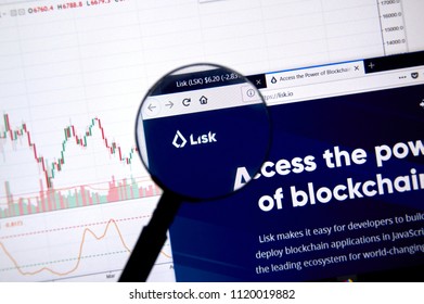 MONTREAL, CANADA - JUNE 20, 2018: Lisk crypto currency home page. Cryptocurrency is a digital currency in which encryption techniques are used to generate and transfer funds. Site - lisk.io