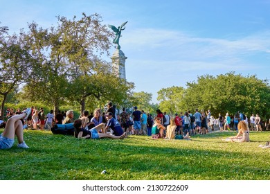 Montreal, Canada - June, 2018: People Gathered In The Tam Tams Park Or Park Mount Royal In Montreal, Canada.