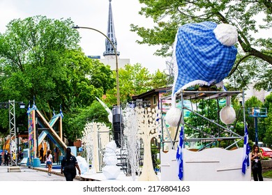 Montreal, Canada - June 24 2022: Street Decoration On Saint Jean Baptiste Day In Montreal