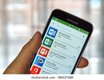 MONTREAL, CANADA - MARCH, 2016 - Microsoft Office mobile application on Samsung device's screen. Microsoft Office is one of the most popular office software.