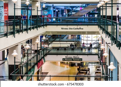 Montreal, Canada - May 26, 2017: Underground City Shopping Mall In Downtown Area At Niveau Metro In Quebec Region