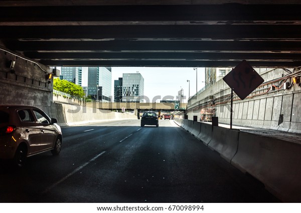 Montreal, Canada - May 28,\
2017: Tunnel on Autoroute 720 expressway Ville Marie in Quebec\
region city