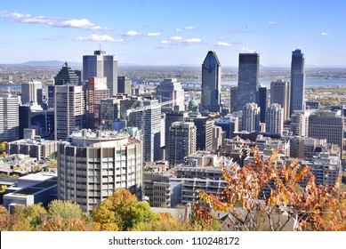 MONTREAL CANADA OCTOBER 12: Bird eye view of downtown Montreal on October 12 2010. Downtown Montreal is the central business district of Montreal, Quebec, Canada.
